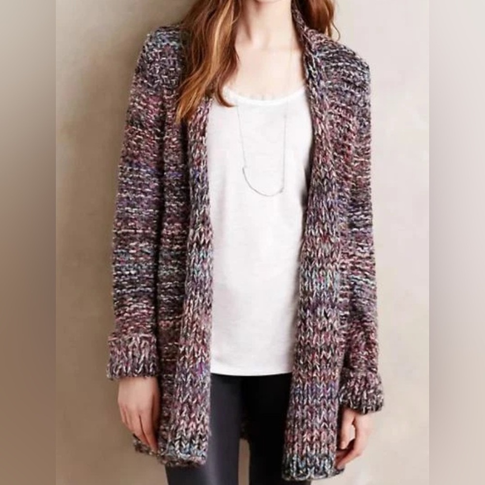 Anthropologie Moth Ella Marled Chunky Knit Open Cardigan Sweater Boho Size Small
